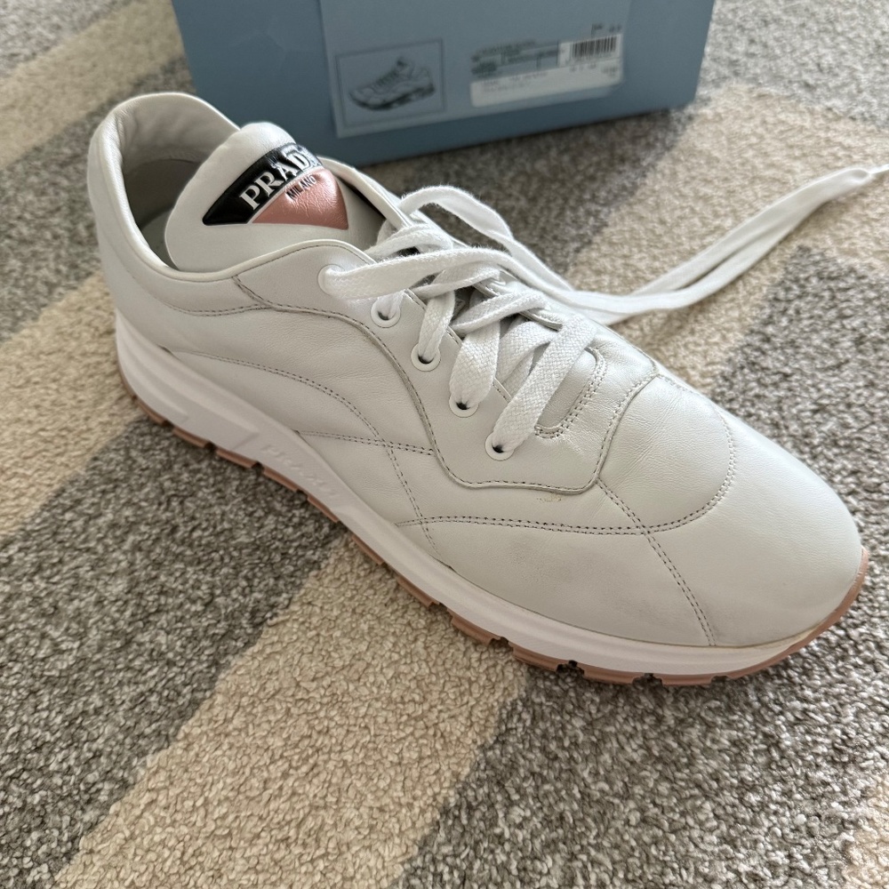 Women's Slightly Used Leather Prada Sneakers - Picture 2 of 14
